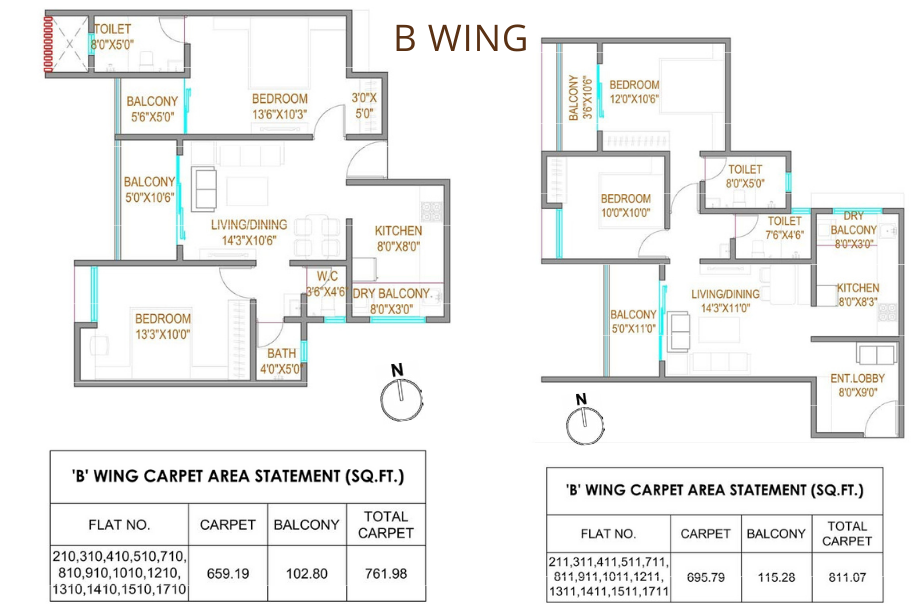 Bella-Casa-Floor-Plan-B-Wing-2-BHK-761-811-Sqft